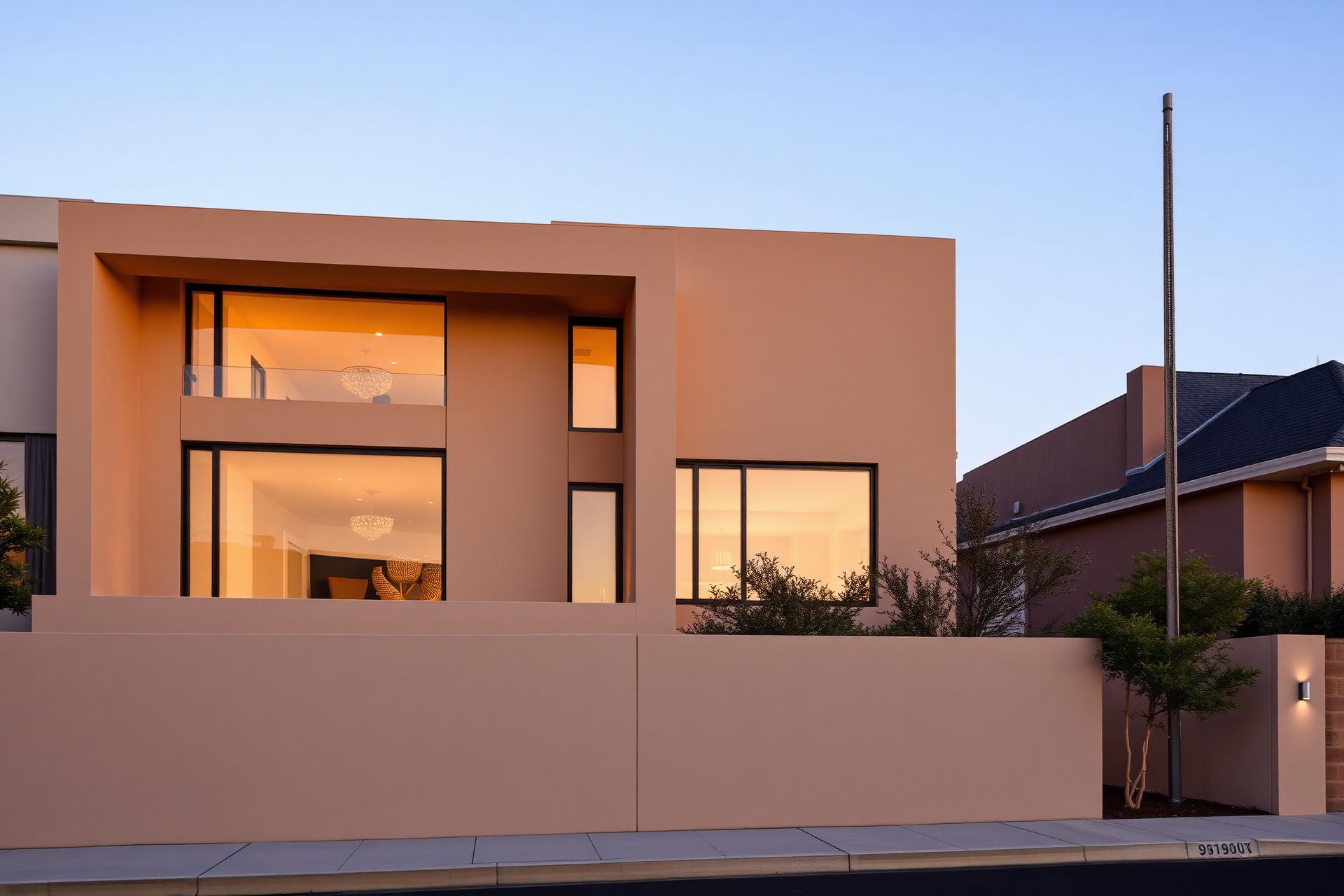 Modern minimalist residential architecture at dusk